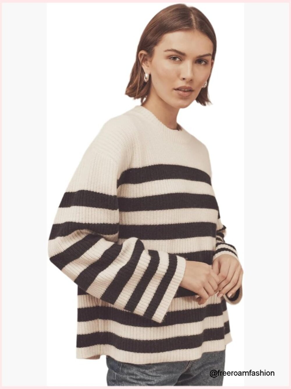Striped Cashmere Crewneck Pullover Size M